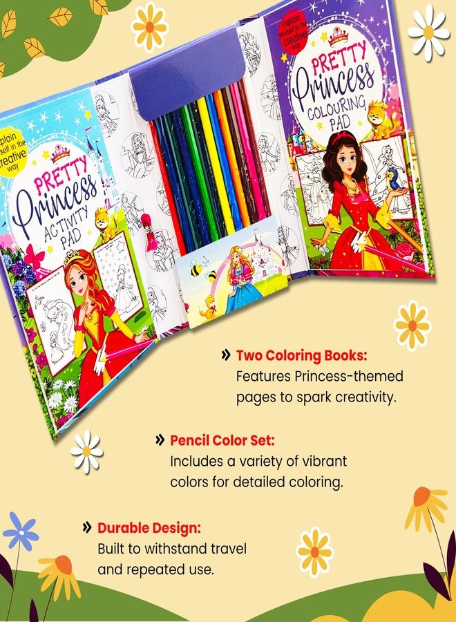 BRIJBASI Hello Friend Princess Travel Colouring Book Set and Art Kit With Black and White Sheets with 8 Full-Size Colour Pencils, 4+ yrs Old Kids - Image 2